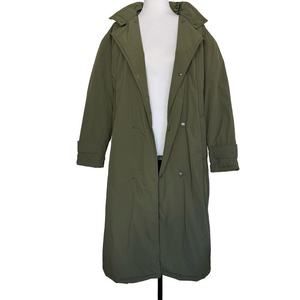 Zara Women's Coat Long Warm Jacket Class Simple Olive Green Neautral Hooded Sz S